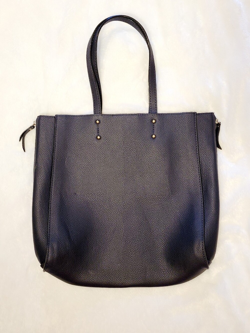 Classic Navy Faux Leather Tote Bag - Zippered Sides